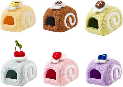 Swiss Roll Small Animal Beds, Cozy Cotton Nest for Hamsters, Mice, Chinchillas, Yellow & Multicolor, 4"D x 3"W x 3"H