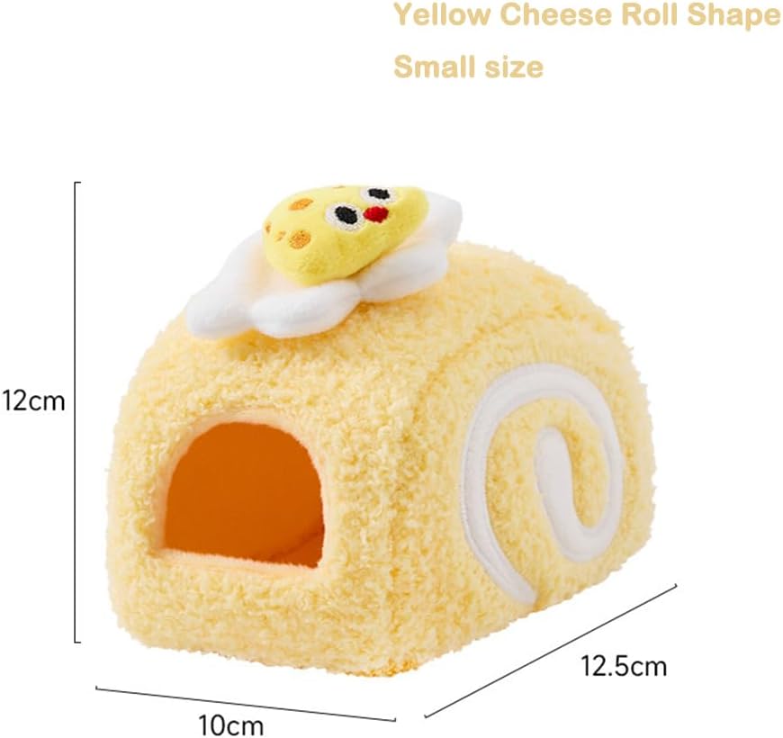 Swiss Roll Small Animal Beds, Cozy Cotton Nest for Hamsters, Mice, Chinchillas, Yellow & Multicolor, 4"D x 3"W x 3"H