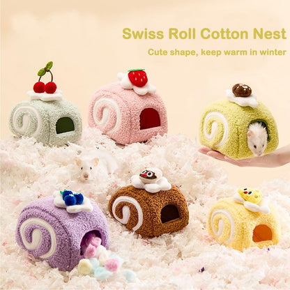 Swiss Roll Small Animal Beds, Cozy Cotton Nest for Hamsters, Mice, Chinchillas, Yellow & Multicolor, 4"D x 3"W x 3"H