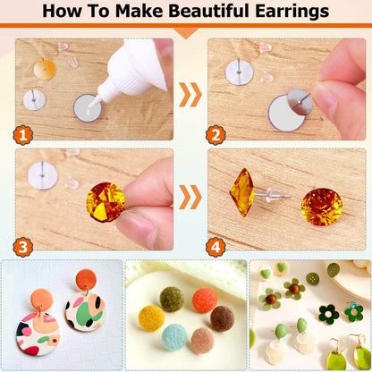 Hypoallergenic Earring Posts and Backs, 2000pcs Stud Earrings Making Kit with Ear Ring Base and Earring Backs for Leather Stud, Clay, Pearl Jewelry Making (Gold & Silver)