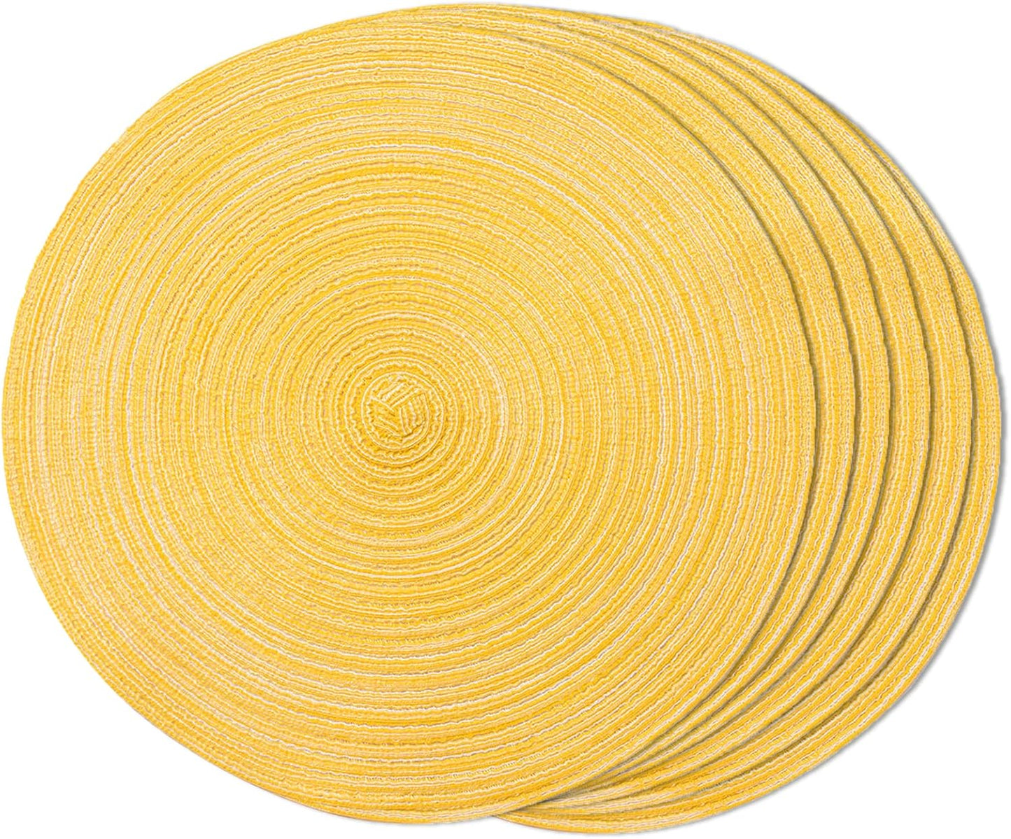 Round Braided Placemats Set of 6 Place mats for Dining Tables Woven Heat Resistant Table Mats 15 inch (Yellow)