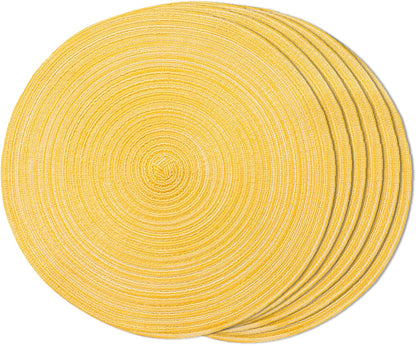 Round Braided Placemats Set of 6 Place mats for Dining Tables Woven Heat Resistant Table Mats 15 inch (Yellow)