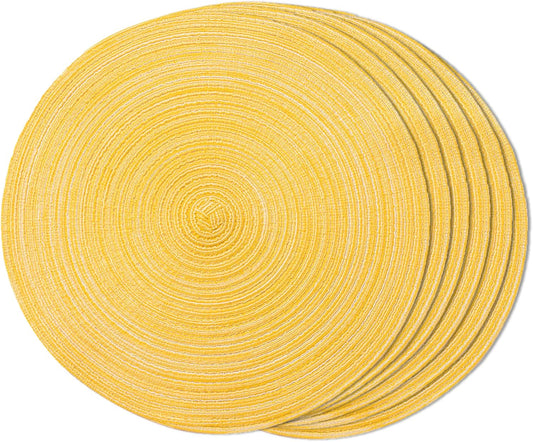 Round Braided Placemats Set of 6 Place mats for Dining Tables Woven Heat Resistant Table Mats 15 inch (Yellow)
