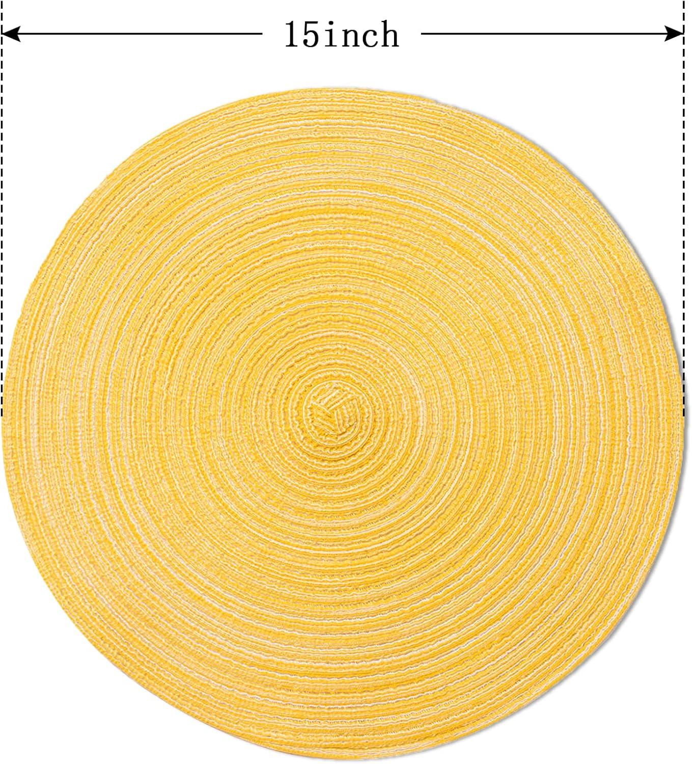 Round Braided Placemats Set of 6 Place mats for Dining Tables Woven Heat Resistant Table Mats 15 inch (Yellow)