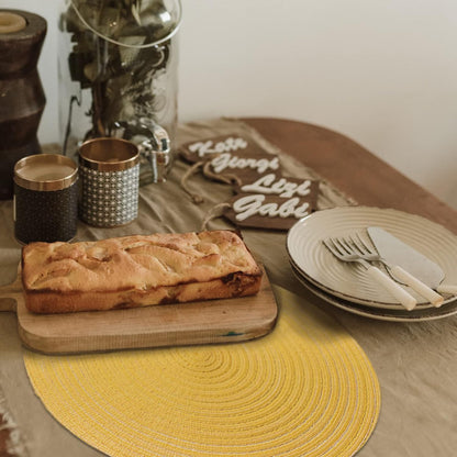 Round Braided Placemats Set of 6 Place mats for Dining Tables Woven Heat Resistant Table Mats 15 inch (Yellow)