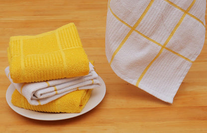 Kitchen Towels Pack of 4, Terry Cotton Dish Towels, Ultra Absorbent, Quick Drying Hand & Tea Towels, Soft Durable Cleaning Cloths with Hanging Loop, 16 x 26 Inch (Yellow)