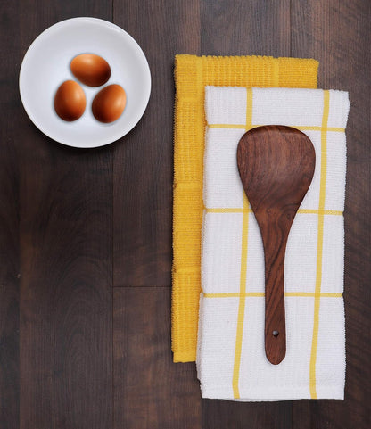 Kitchen Towels Pack of 4, Terry Cotton Dish Towels, Ultra Absorbent, Quick Drying Hand & Tea Towels, Soft Durable Cleaning Cloths with Hanging Loop, 16 x 26 Inch (Yellow)