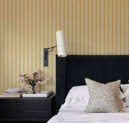 Neutral Beige Stripe Peel and Stick Fabric Canvas Wallpaper - Temporary Wallpaper for Accent Wall, Bathroom, Bedroom, Living Room (Yellow)