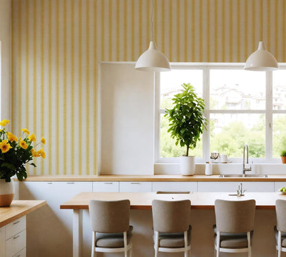 Neutral Beige Stripe Peel and Stick Fabric Canvas Wallpaper - Temporary Wallpaper for Accent Wall, Bathroom, Bedroom, Living Room (Yellow)