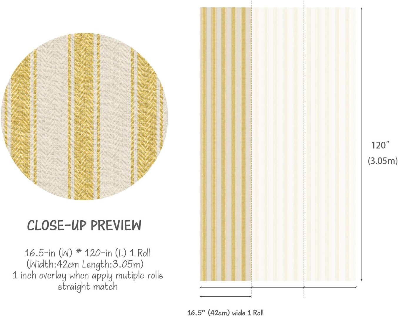Neutral Beige Stripe Peel and Stick Fabric Canvas Wallpaper - Temporary Wallpaper for Accent Wall, Bathroom, Bedroom, Living Room (Yellow)