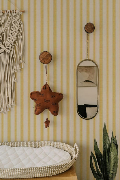 Neutral Beige Stripe Peel and Stick Fabric Canvas Wallpaper - Temporary Wallpaper for Accent Wall, Bathroom, Bedroom, Living Room (Yellow)