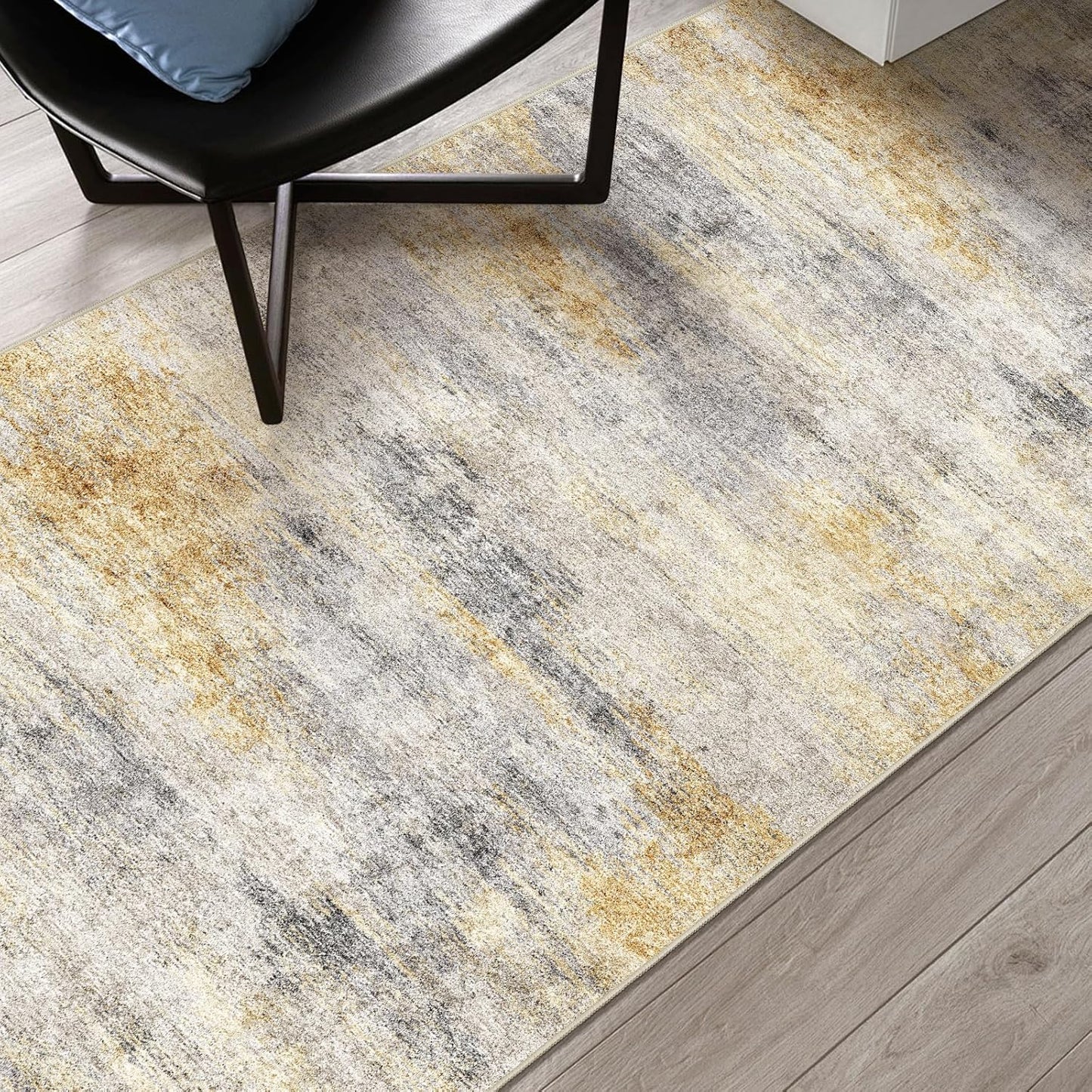 2x4 Washable Entryway Runner Rug: Abstract Small Area Rug Soft Non Slip Door Mat for Hallway Low Pile Thin Stain Resistant Floor Carpet for Kitchen Bedroom Bathroom Bedside Indoor(2x4,Grey/Yellow)