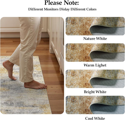 2x4 Washable Entryway Runner Rug: Abstract Small Area Rug Soft Non Slip Door Mat for Hallway Low Pile Thin Stain Resistant Floor Carpet for Kitchen Bedroom Bathroom Bedside Indoor(2x4,Grey/Yellow)