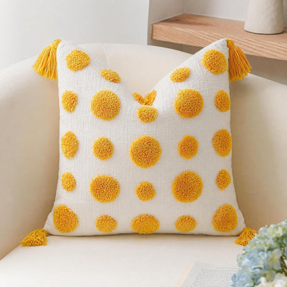 Super Soft Farmhouse Decorative Plush Throw Pillow Covers 26 x 26 Yellow,Solid Pom pom Tufted with Tassels Modern Accent Boho Square Cushion Cover Pillow Case for Couch Sofa