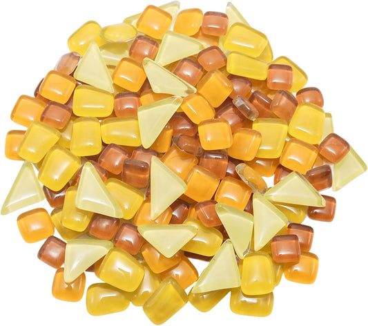 200g 7oz Yellow Irregular Mosaic Tiles Crystal Mosaic Glass Pieces Bulk | Crystal Mosaic Glass Pieces Bulk Square and Triangle Glass Tiles for Crafts