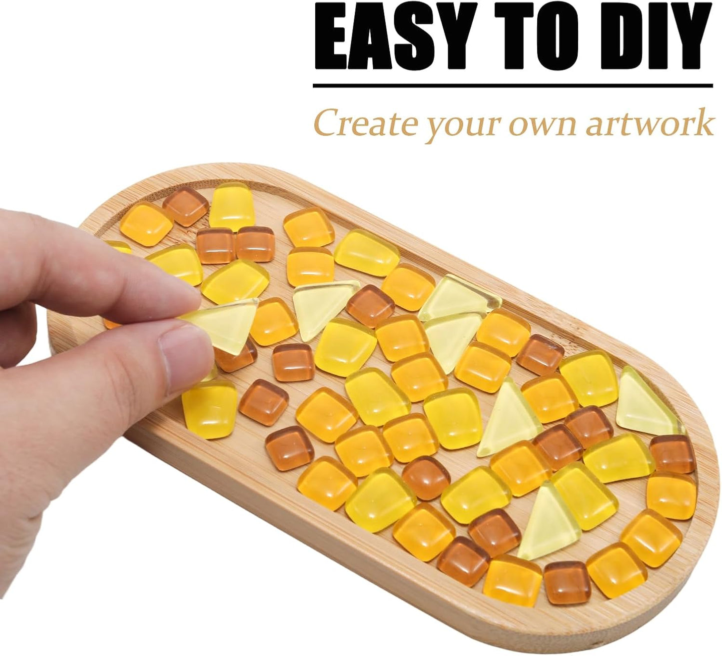 200g 7oz Yellow Irregular Mosaic Tiles Crystal Mosaic Glass Pieces Bulk | Crystal Mosaic Glass Pieces Bulk Square and Triangle Glass Tiles for Crafts