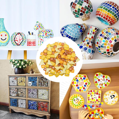 200g 7oz Yellow Irregular Mosaic Tiles Crystal Mosaic Glass Pieces Bulk | Crystal Mosaic Glass Pieces Bulk Square and Triangle Glass Tiles for Crafts
