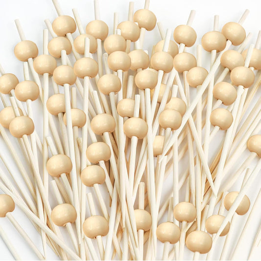 Wooden Cocktail Picks with Beads,200 Pcs 4.7 Inch Natural Bamboo Appetizer Skewers for Charcuterie, Fruit Kabobs, Party Food