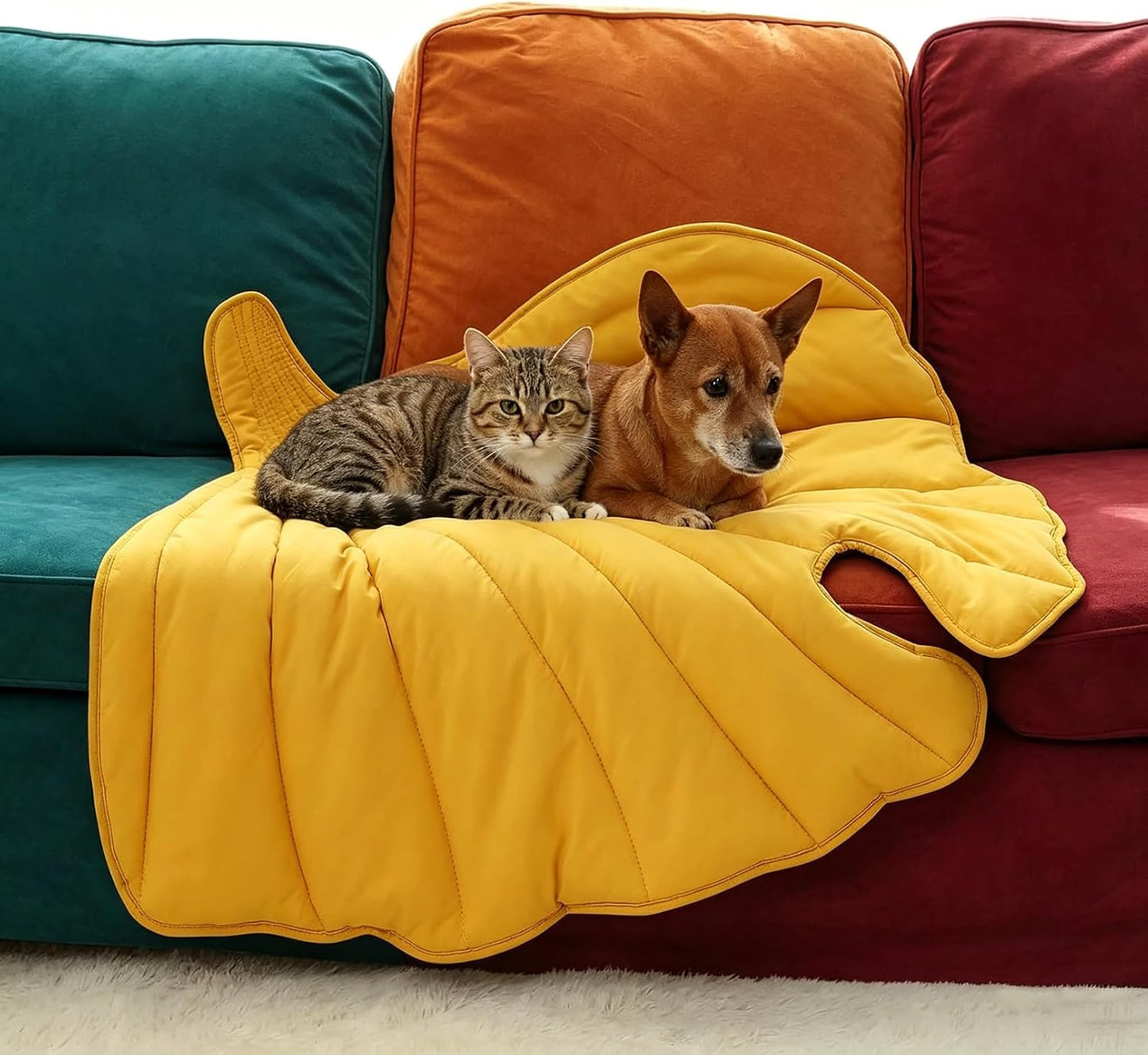 Letalong Extra Large Leaf Shaped Dog Blanket 50x45'', Soft Plush Puppy Bed Mat for Small Medium Large Dogs, Machine Washable Pet Throw for Couch, Sofa & Furniture Protection, Durable & Cozy
