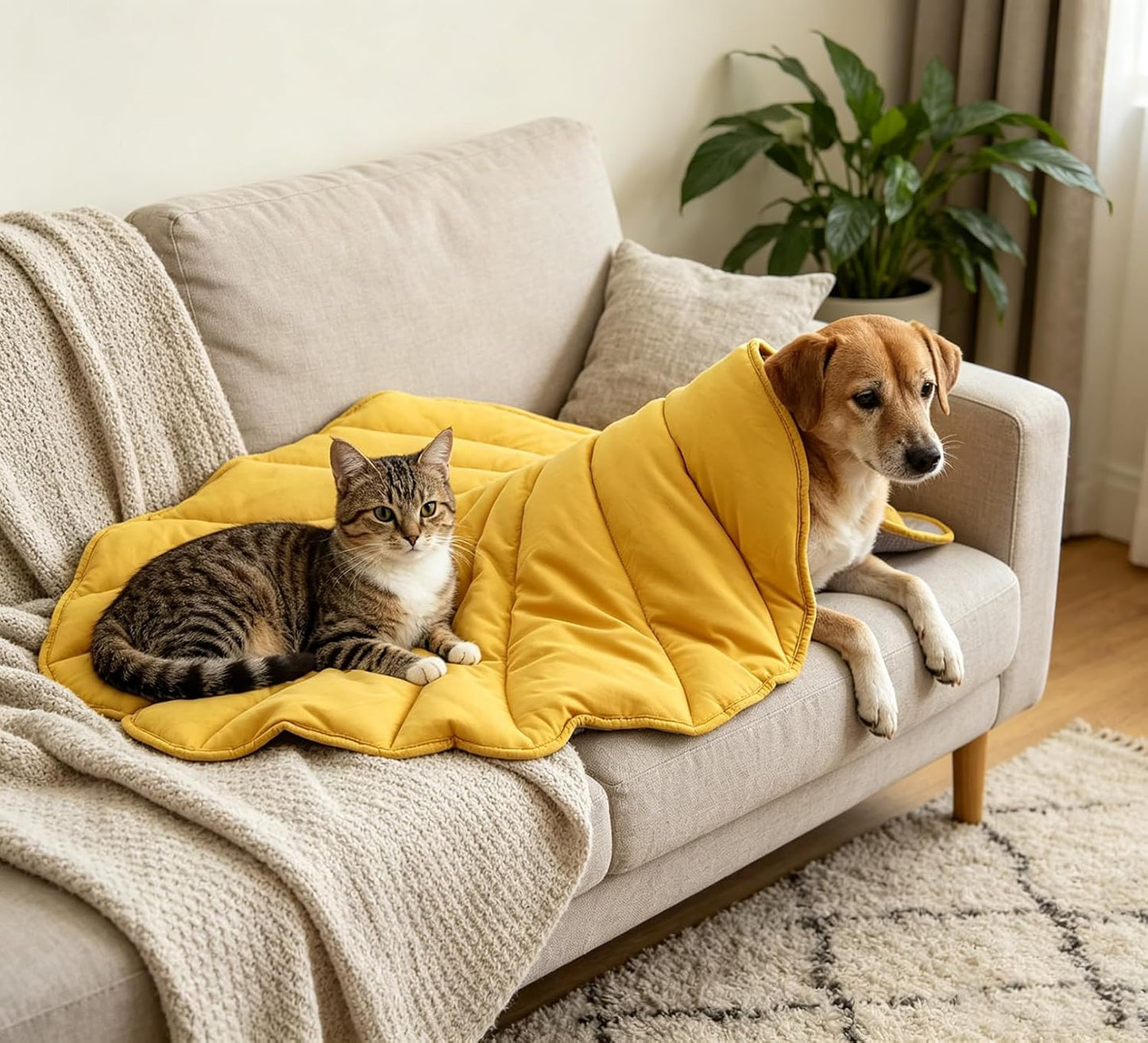 Letalong Extra Large Leaf Shaped Dog Blanket 50x45'', Soft Plush Puppy Bed Mat for Small Medium Large Dogs, Machine Washable Pet Throw for Couch, Sofa & Furniture Protection, Durable & Cozy