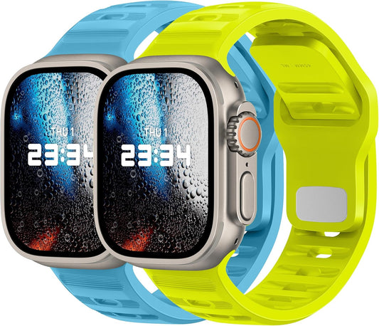 UC2 Band for Apple Watch Bands Women Men Se Ultra 2 40mm 44mm 46mm 42mm 45mm 41mm 38mm 49mm Series 11 10 9 8 7 6 5 4 3 iWatch Sport Strap Silicone Ocean Blue_Fluorescent Yellow