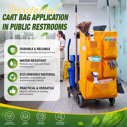 2 Pack Cleaning Cart Bag 20 Gallon Replacement Janitorial Cart with 5 Pockets Thick Bag Zippered 27 x 15.75 x 11 Inch Large Capacity Commercial Cleaning Bags for Housekeeping Carts(Yellow)