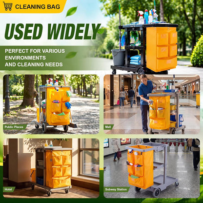 2 Pack Cleaning Cart Bag 20 Gallon Replacement Janitorial Cart with 5 Pockets Thick Bag Zippered 27 x 15.75 x 11 Inch Large Capacity Commercial Cleaning Bags for Housekeeping Carts(Yellow)