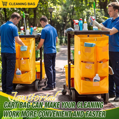 2 Pack Cleaning Cart Bag 20 Gallon Replacement Janitorial Cart with 5 Pockets Thick Bag Zippered 27 x 15.75 x 11 Inch Large Capacity Commercial Cleaning Bags for Housekeeping Carts(Yellow)