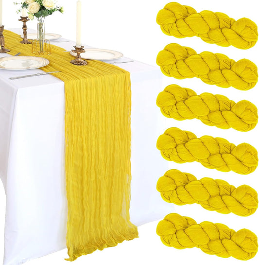 6 Pack 10FT Lemon Yellow Cheesecloth Table Runner 120 Inch Long Gauze Rustic Boho Summer Cheese Cloth Table Runner Sheer Fabric Decorations for Holiday Party Wedding Banquet Bridal Baby Shower Décor