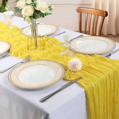 6 Pack 10FT Lemon Yellow Cheesecloth Table Runner 120 Inch Long Gauze Rustic Boho Summer Cheese Cloth Table Runner Sheer Fabric Decorations for Holiday Party Wedding Banquet Bridal Baby Shower Décor