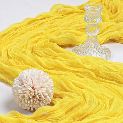 6 Pack 10FT Lemon Yellow Cheesecloth Table Runner 120 Inch Long Gauze Rustic Boho Summer Cheese Cloth Table Runner Sheer Fabric Decorations for Holiday Party Wedding Banquet Bridal Baby Shower Décor
