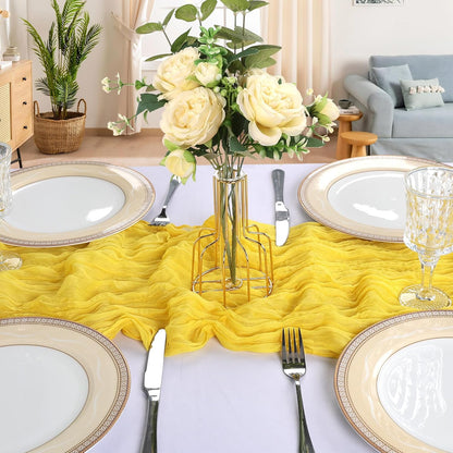 6 Pack 10FT Lemon Yellow Cheesecloth Table Runner 120 Inch Long Gauze Rustic Boho Summer Cheese Cloth Table Runner Sheer Fabric Decorations for Holiday Party Wedding Banquet Bridal Baby Shower Décor