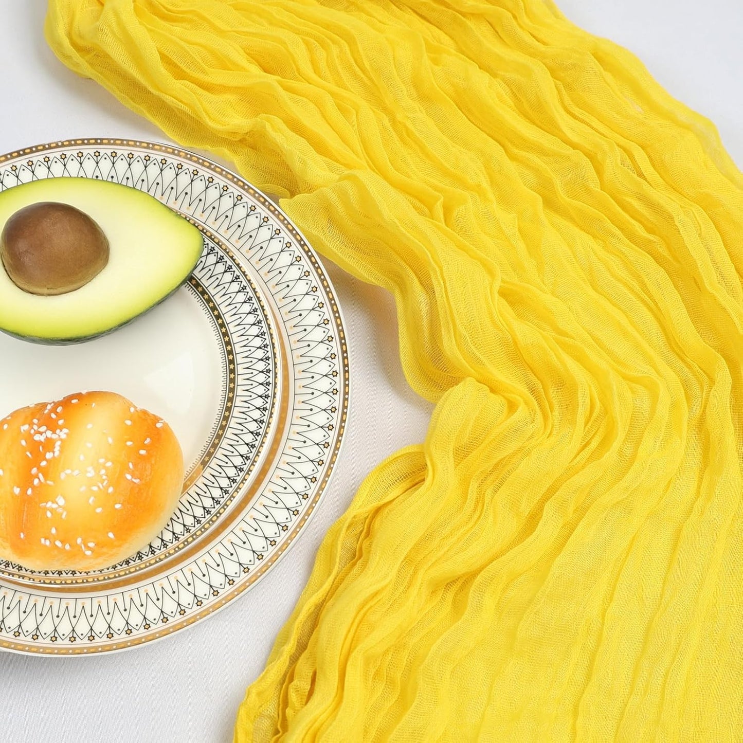 6 Pack 10FT Lemon Yellow Cheesecloth Table Runner 120 Inch Long Gauze Rustic Boho Summer Cheese Cloth Table Runner Sheer Fabric Decorations for Holiday Party Wedding Banquet Bridal Baby Shower Décor