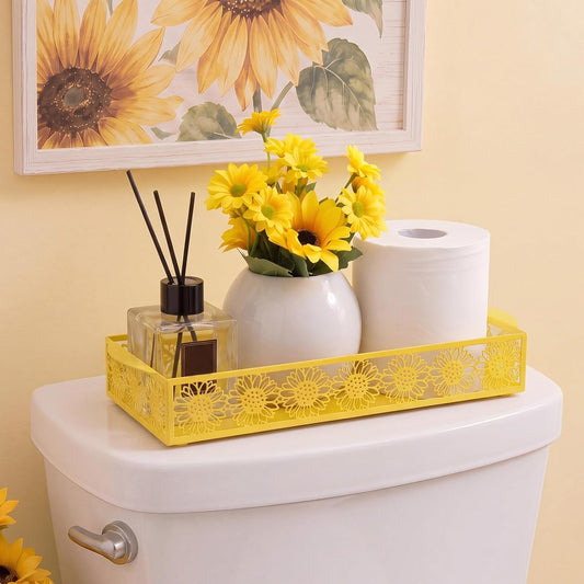 Yellow Sunflower Toilet Paper Basket Cute Metal Toilet Tank Paper Holder with Handle Bathroom Storage Organizer Coquettish Preppy Accessories Decor for Bathroom Restroom