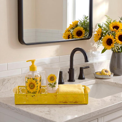 Yellow Sunflower Toilet Paper Basket Cute Metal Toilet Tank Paper Holder with Handle Bathroom Storage Organizer Coquettish Preppy Accessories Decor for Bathroom Restroom