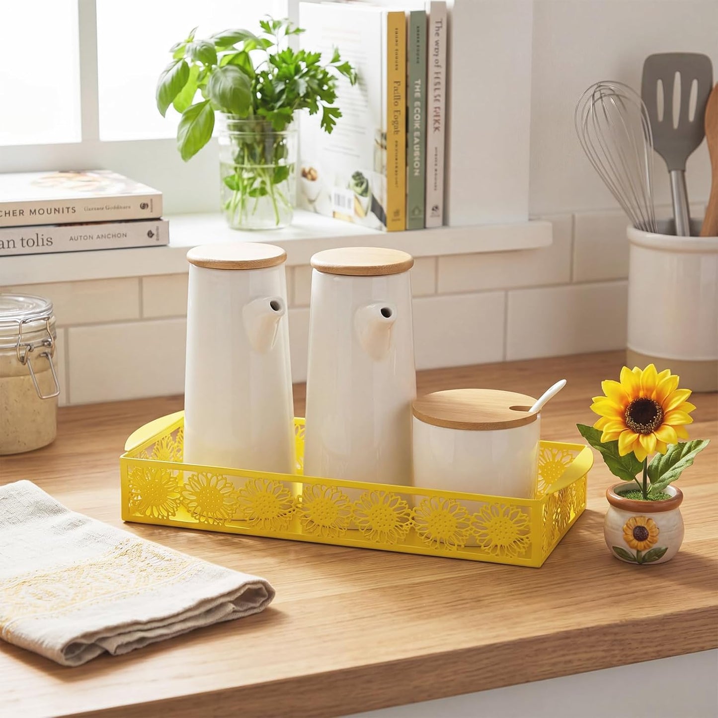 Yellow Sunflower Toilet Paper Basket Cute Metal Toilet Tank Paper Holder with Handle Bathroom Storage Organizer Coquettish Preppy Accessories Decor for Bathroom Restroom