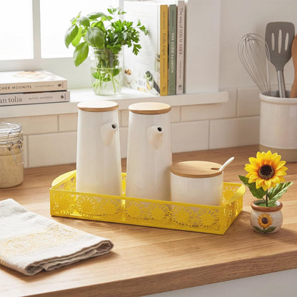 Yellow Sunflower Toilet Paper Basket Cute Metal Toilet Tank Paper Holder with Handle Bathroom Storage Organizer Coquettish Preppy Accessories Decor for Bathroom Restroom