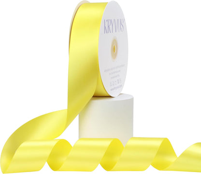 Lemon Yellow Satin Ribbon, Double Faced 1-1/2 Inch X 50 Yards Lemon Yellow Ribbon, Premium Satin Ribbon for Gift Wrapping, Crafts, Hair Bow Making, Sewing, Flower Bouquet, Wedding Party Decor