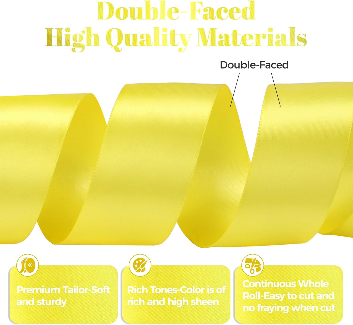 Lemon Yellow Satin Ribbon, Double Faced 1-1/2 Inch X 50 Yards Lemon Yellow Ribbon, Premium Satin Ribbon for Gift Wrapping, Crafts, Hair Bow Making, Sewing, Flower Bouquet, Wedding Party Decor