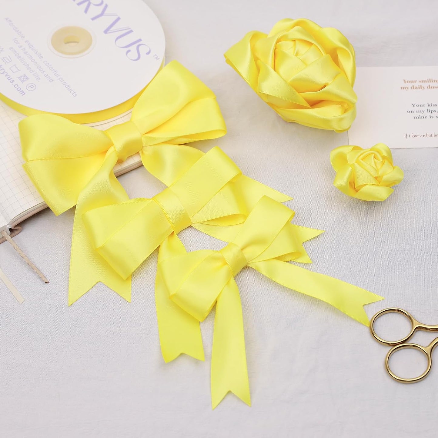 Lemon Yellow Satin Ribbon, Double Faced 1-1/2 Inch X 50 Yards Lemon Yellow Ribbon, Premium Satin Ribbon for Gift Wrapping, Crafts, Hair Bow Making, Sewing, Flower Bouquet, Wedding Party Decor
