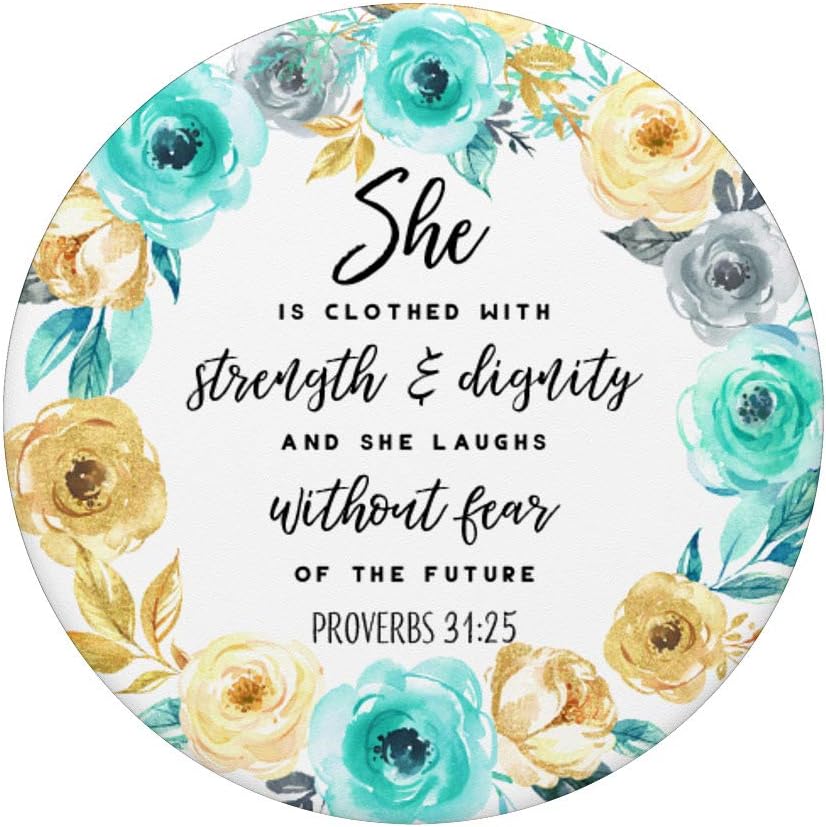 She Is Clothed Strength Dignity Mint Green Yellow Flowers PopSockets PopGrip: Swappable Grip for Phones & Tablets