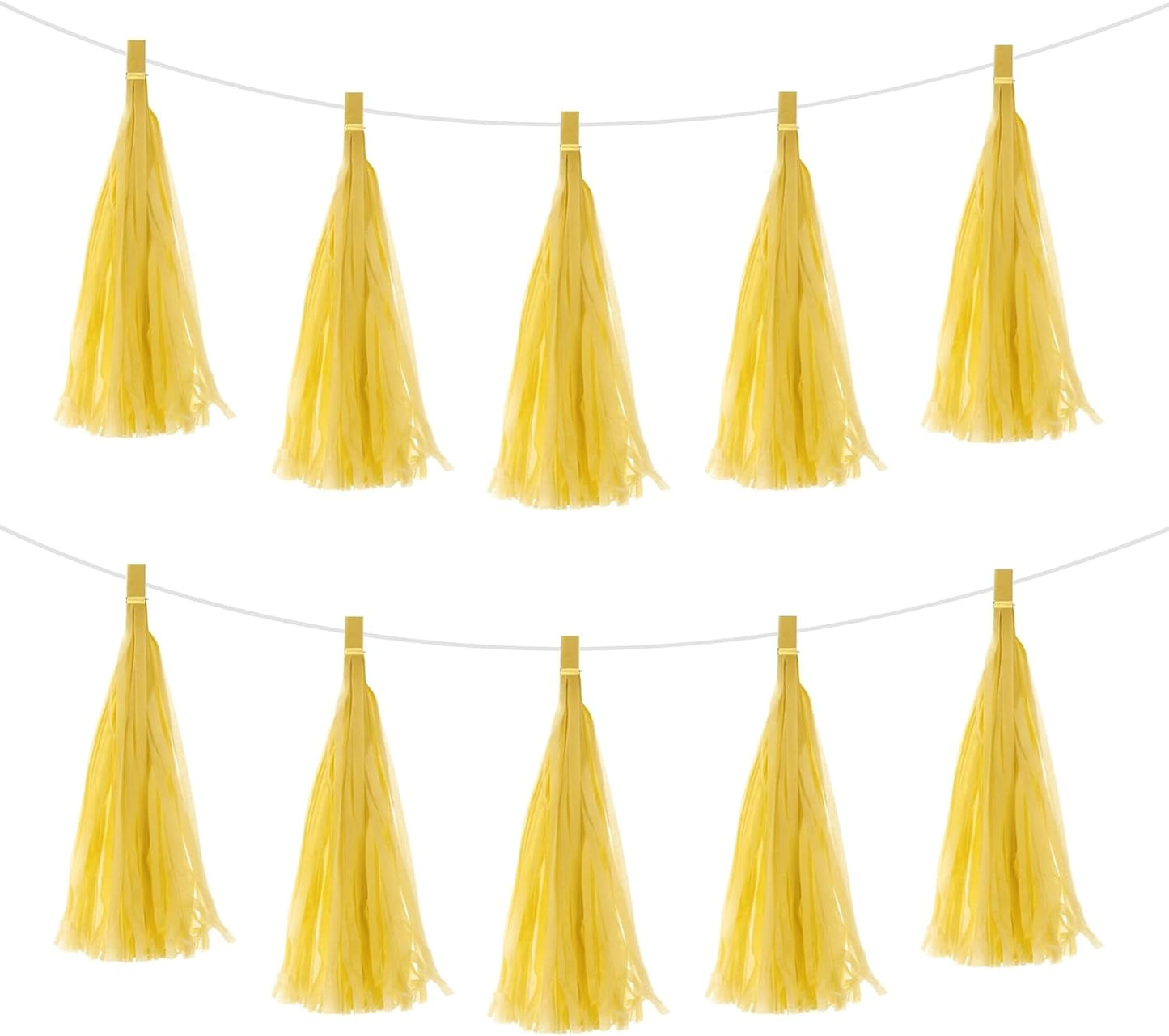 20Pcs Light Yellow Tassel Garland Banner with Rope Tissue Paper Tassels Party DIY Kits for Anniversary Wedding Birthday Party