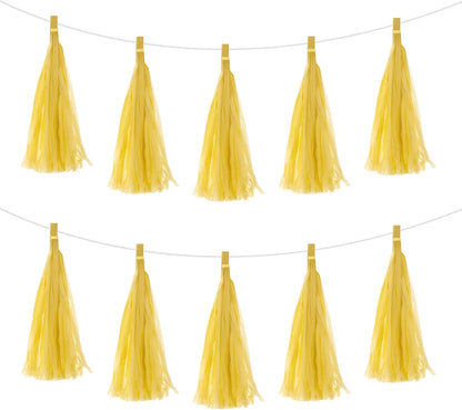 20Pcs Light Yellow Tassel Garland Banner with Rope Tissue Paper Tassels Party DIY Kits for Anniversary Wedding Birthday Party