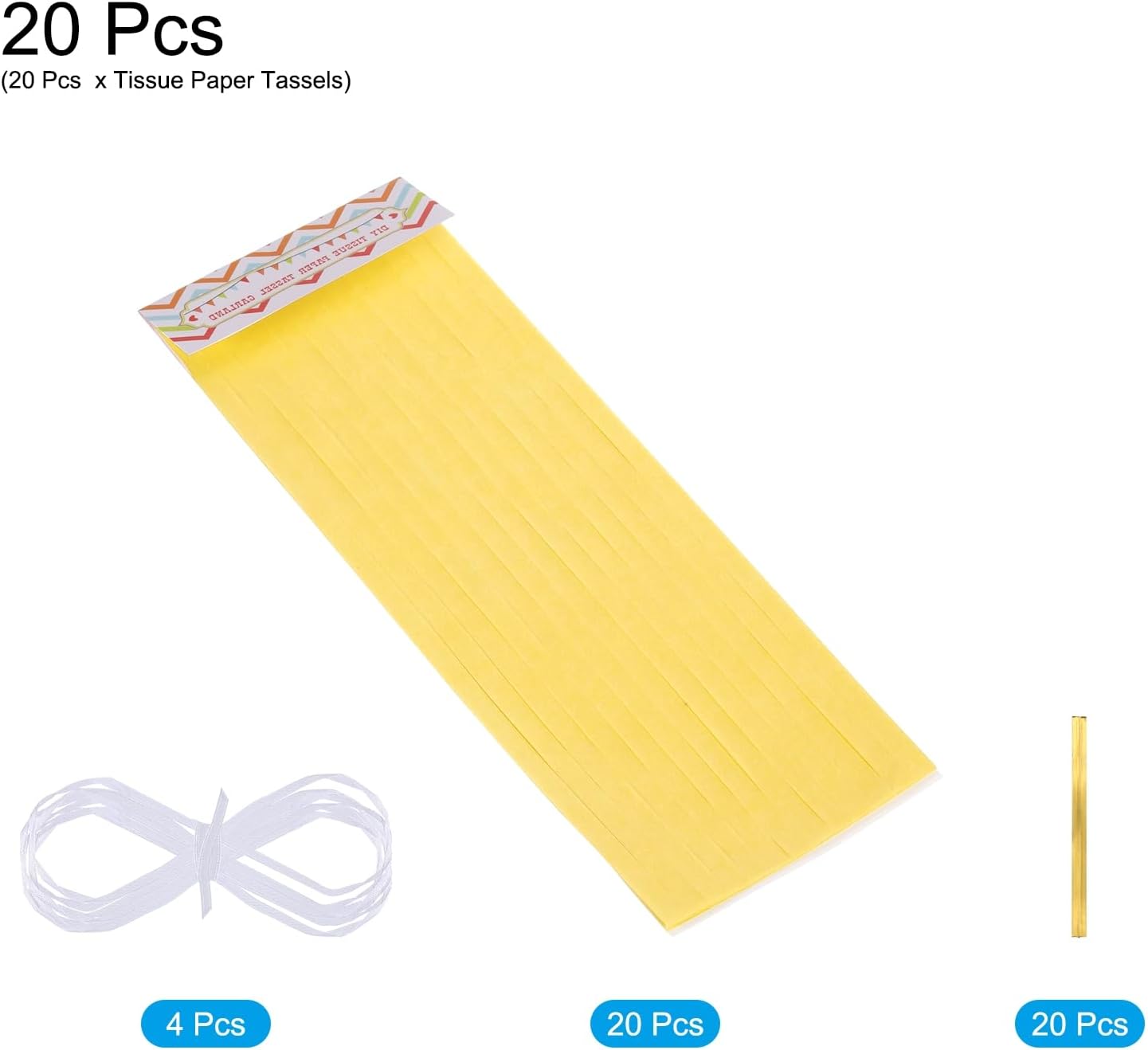 20Pcs Light Yellow Tassel Garland Banner with Rope Tissue Paper Tassels Party DIY Kits for Anniversary Wedding Birthday Party