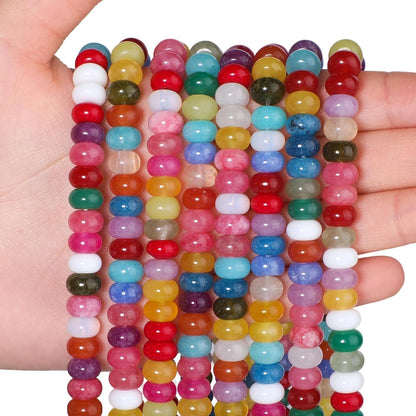 5x8mm Natural Green Lemon Jade Stone Rondelle Beads, 75PCS Spacer Round Loose Abacus Beads for Jewelry Making, Gemstone for Bracelet Necklace Earrings, Arts and Crafts - Colors B
