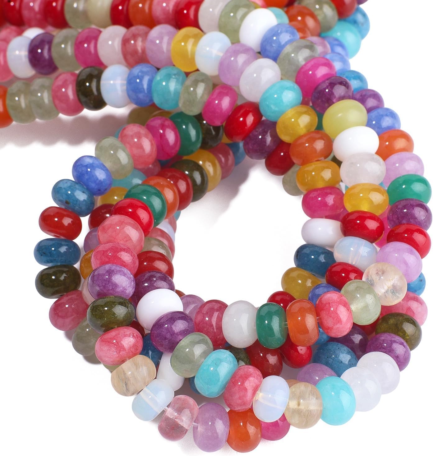5x8mm Natural Green Lemon Jade Stone Rondelle Beads, 75PCS Spacer Round Loose Abacus Beads for Jewelry Making, Gemstone for Bracelet Necklace Earrings, Arts and Crafts - Colors B