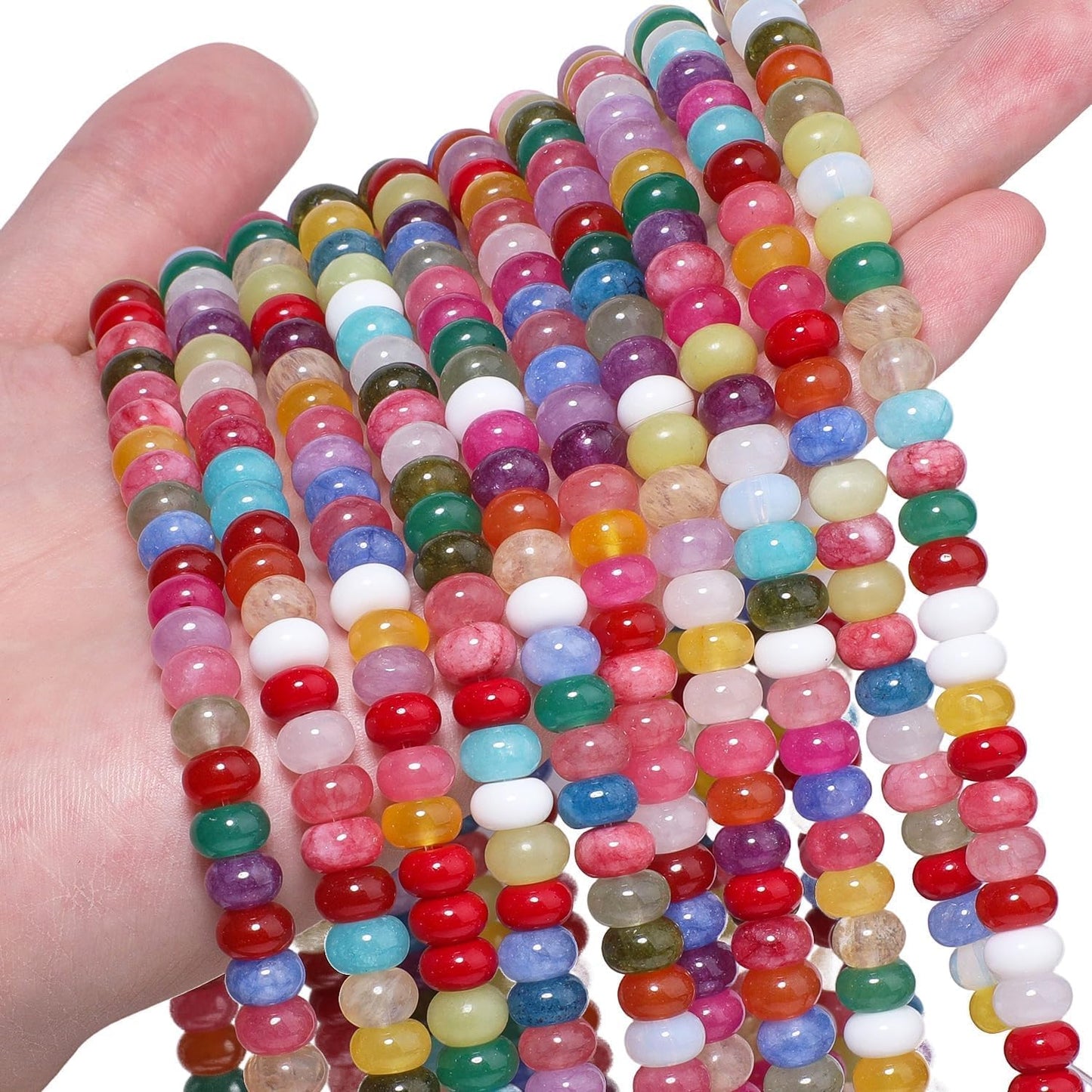 5x8mm Natural Green Lemon Jade Stone Rondelle Beads, 75PCS Spacer Round Loose Abacus Beads for Jewelry Making, Gemstone for Bracelet Necklace Earrings, Arts and Crafts - Colors B