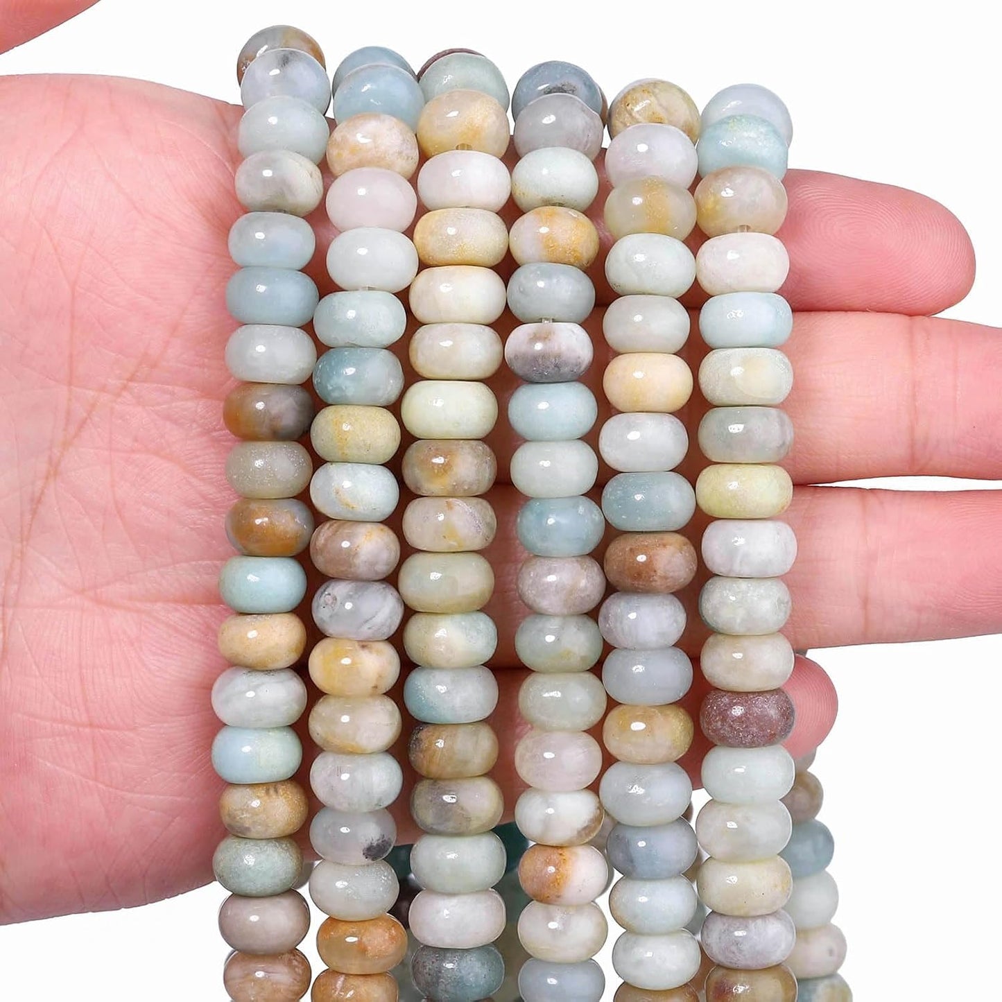 5x8mm Natural Green Lemon Jade Stone Rondelle Beads, 75PCS Spacer Round Loose Abacus Beads for Jewelry Making, Gemstone for Bracelet Necklace Earrings, Arts and Crafts - Colors B