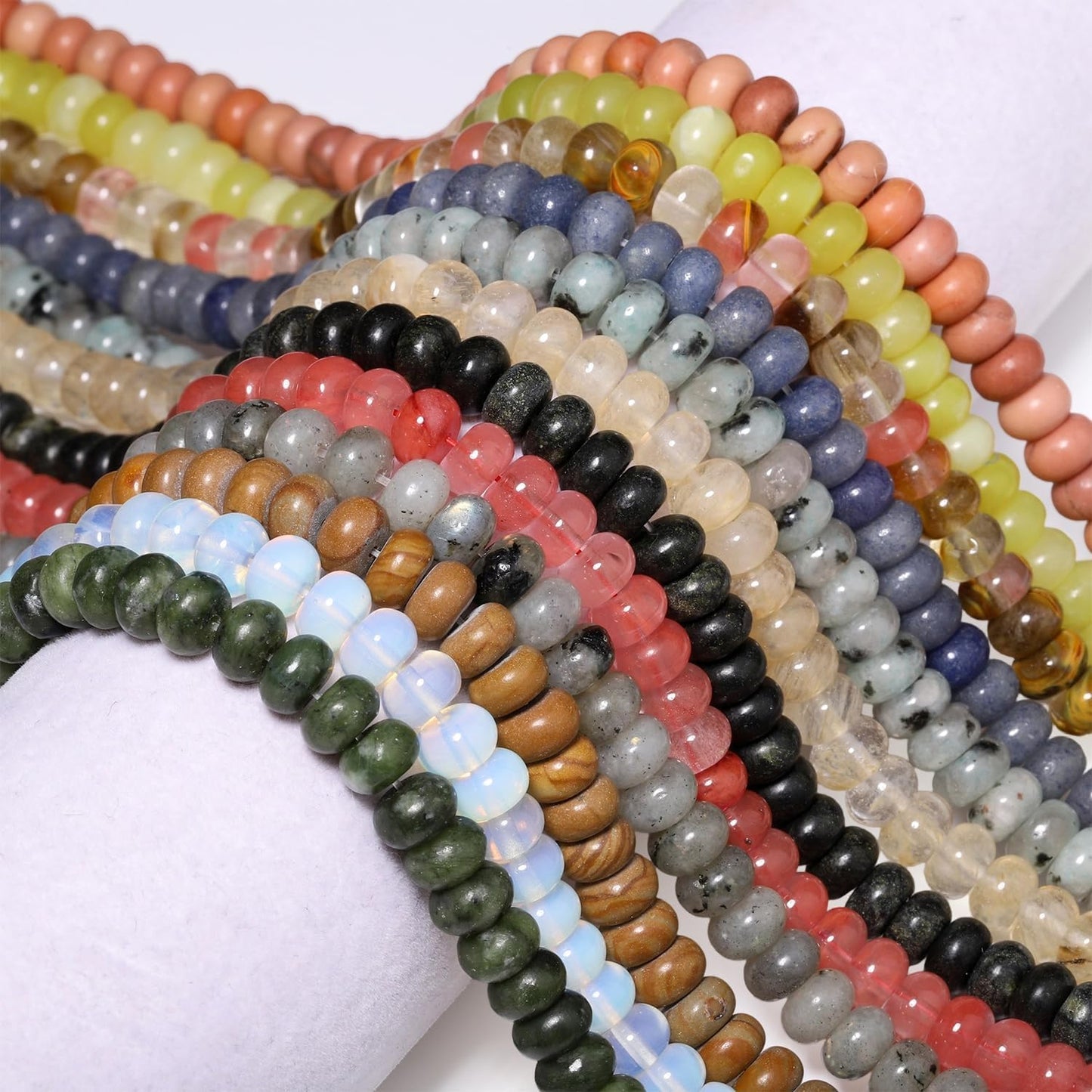 5x8mm Natural Green Lemon Jade Stone Rondelle Beads, 75PCS Spacer Round Loose Abacus Beads for Jewelry Making, Gemstone for Bracelet Necklace Earrings, Arts and Crafts - Colors B