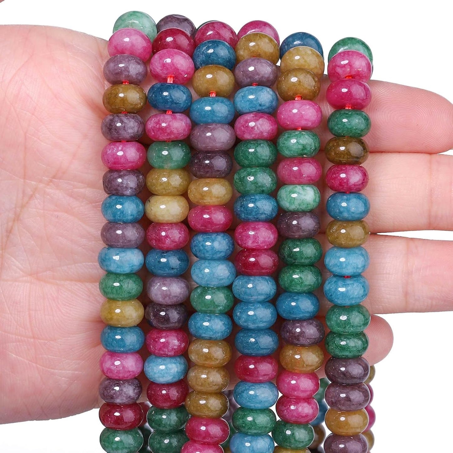 5x8mm Natural Green Lemon Jade Stone Rondelle Beads, 75PCS Spacer Round Loose Abacus Beads for Jewelry Making, Gemstone for Bracelet Necklace Earrings, Arts and Crafts - Colors B